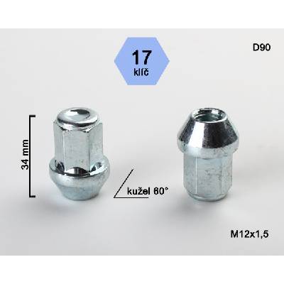 Matice na kola M12x1,5 kužel, zavřená, klíč 17