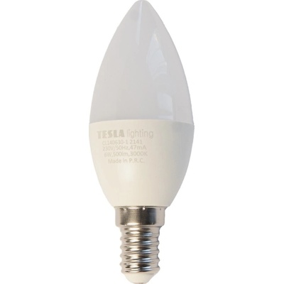 Tesla LED žiarovka CANDLE sviečka, E14, 6 W, 230 V, 500 lm, 25 000 h, 3 000 K teplá biela, 220st