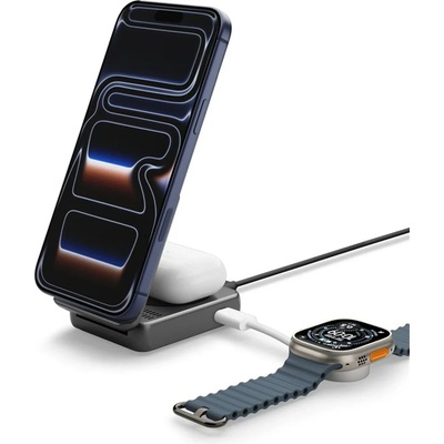 Spigen ESSENTIAL EF302MOQ Qi2.2 2в1 МАГНИТЕН MAGSAFE БЕЗЖИЧЕН ЗАРЯДНИК ЧЕРЕН (ACH10399)
