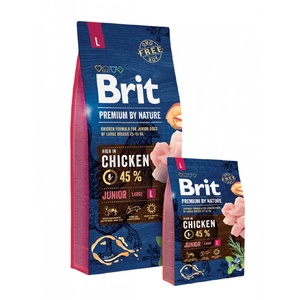 Brit PREMIUM Puppy/JUNIOR L BY NATURE- Суха храна за млади кучета от големи породи с 45% прясно пилешко месо 15 кг