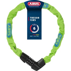 ABUS chain lock Tresor 1385/75 Neon - combination lock made of hardened steel - 6 mm thick square chain - ABUS security level 6 - 75 cm - green - 71263 (71263)