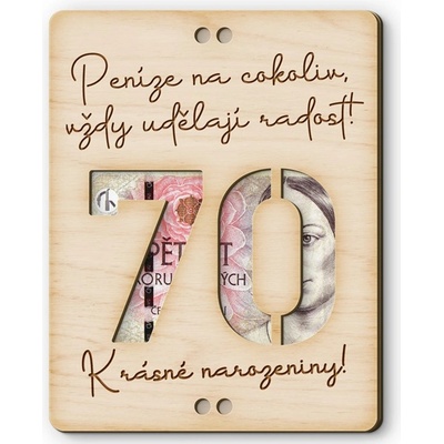 Dřevěná obálka na peníze - Krásné narozeniny 70