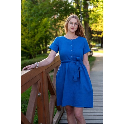 Jsem máma Bio mušelínové kojicí šaty s mašlí královsky modré – Zbozi.Blesk.cz