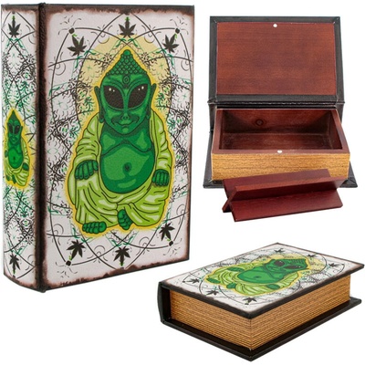Stash Book drevená krabička Alien Buddha