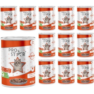 HERMOS Prostar Jelly Sterilized Adult Cat Food with Chicken - Пълоценна храна за кастрирани котки, консерва с пиле в желе 400 гр х 12 броя в стек, Турция
