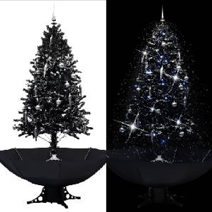 vidaXL Коледна елха с валящ сняг и основа от чадър, черна, 190 см, PVC (289934)