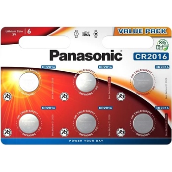 Panasonic батерия с копче cr2016, литиева, 6бр/опаковка cr-2016el/6bp (cr-2016el/6bp)