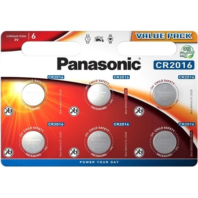 Panasonic батерия с копче cr2016, литиева, 6бр/опаковка cr-2016el/6bp (cr-2016el/6bp)