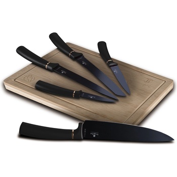 Berlinger Haus Black Rose Collection Комплект ножове от 6 части с бамбукова дъска за рязане - black-rose-gold (BH-2550AN)