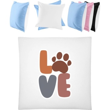 Darčeky PrintEQ Štvorcový Farebný Vankúš Nápis LOVE s labkou Biela Nebeská modrá 40x40