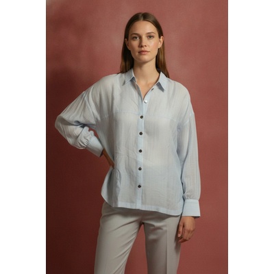 C'est tout Dámská modrá pruhovaná košile z lyocellu oversized Modré