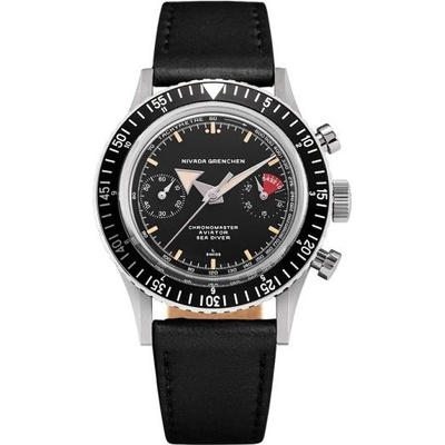 Nivada Grenchen Chronomaster Broad Arrow Inter. Bezel Manual Black Leather