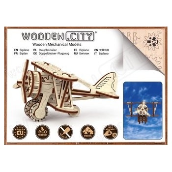 Wooden City 3D mechanické puzzle Dvojplošník 63 ks WR304