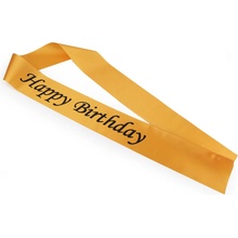 Narozeninová saténová šerpa Happy Birthday šíře 9,5 cm - zlatá černá