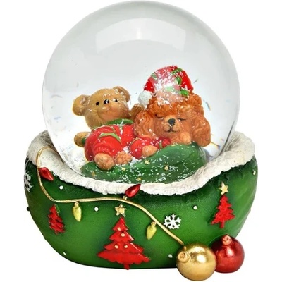 WURM Снежен глобус куче с мече, зелен (1444)