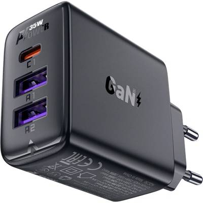 ACEFAST - Зарядно за стена (A57) - GaN, Бързо зареждане, 2x USB, Type-C, PD35W, Smart Chip - Черно