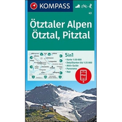 Kompass 43 Ötztaler Alpen Ötztal Pitztal 1:50 000 turistická mapa