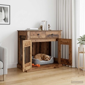 vidaXL Мебели за кучешка клетка Старо дърво 90 x 47, 5 x 80 см (8014777)