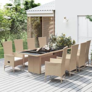 vidaXL Градински комплект с възглавници, 9 части, бежов полиратан (3157573)
