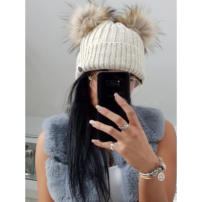 Fashionweek dámská čepice se dvěma bambulkami MAD-K2 béžový