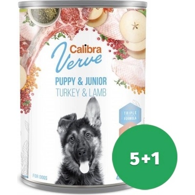 Calibra Verve Dog Grain Free Junior Turkey & Lamb 6 x 400 g