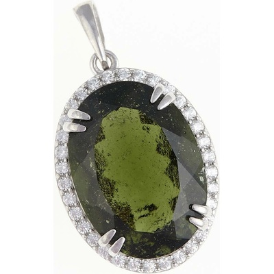 My Moldavite Stříbrný přívěsek s vltavínem a zirkony 021