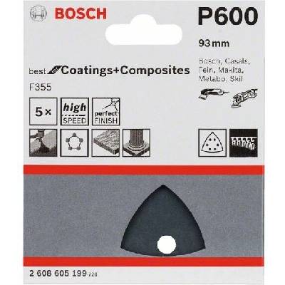 BOSCH Brusný papír F355, balení 5 ks 93 mm, 600 2608605199
