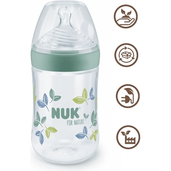 Nuk Шише със силиконов биберон NUK for Nature - TC, 260 ml, 0+ месеца, размер M, Зелено (10742003-Зелен)