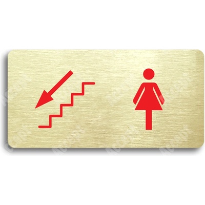ACCEPT Piktogram WC ŽENY VLEVO DOLŮ - zlatá tabulka - barevný tisk bez rámečku