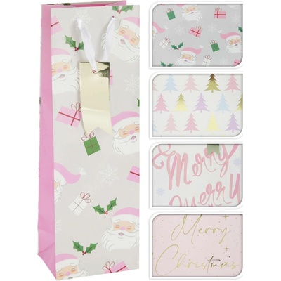 taška dárková na láhev 36x12x9cm VÁNOČNÍ RŮŽ mix dekorů MAT387389