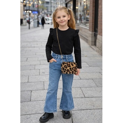 Fashionkids dievčenské čierne tričko s volánikmi