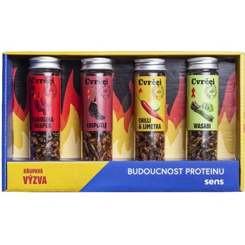 Sens - Хрупкави печени щурци, подаръчен комплект, люто, 4 х 20гр