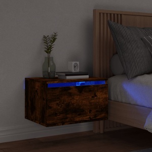 vidaXL Нощно шкафче за стена с LED осветление, опушен дъб (836834)
