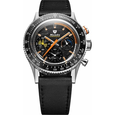 Nivada Grenchen Chronoking Meca Racing Carbon - Inter. Bezel - Black Leather