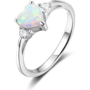Olivie strieborný prsteň Biele opálové srdce 5291
