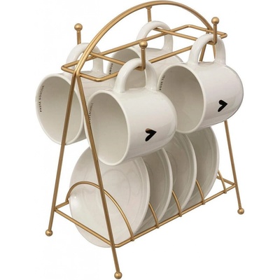 Secret de Gourmet Kávová 4 porcelánové šálky a podšálky na stojanu FLORAL 170 ml