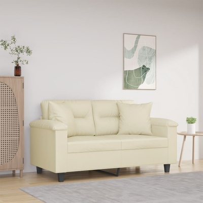 vidaXL 2místná pohovka s polštáři krémová 120 cm umělá kůže