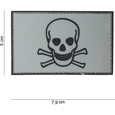 Gumová nášivka 101 Inc Skull and Bones - sivá