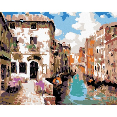 zuty Malování podle čísel řeka protékající městem 50 x 40 cm vypnuté plátno na rám