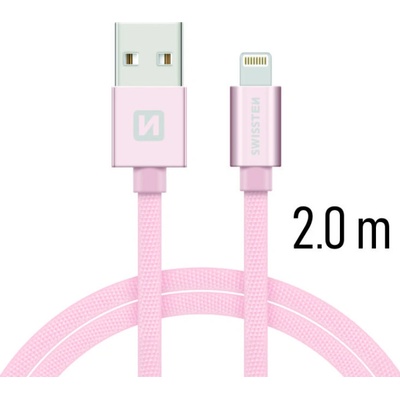 Swissten Nabíjecí a synchronizační kabel textile 0.2m / 1.2m / 2.0m růžový Délka: 2m
