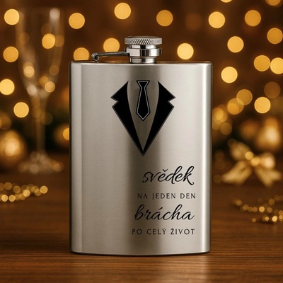 Placatka pro svědka smoking s kravatou stylový dárek pro kamaráda Stříbrná - brácha