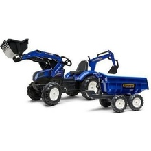 FALK Šlapací traktor New Holland T8 s nakladačem rypadlem a maxi vlečkou