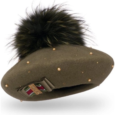 Dámský baret s bambulí W-0149/671 khaki