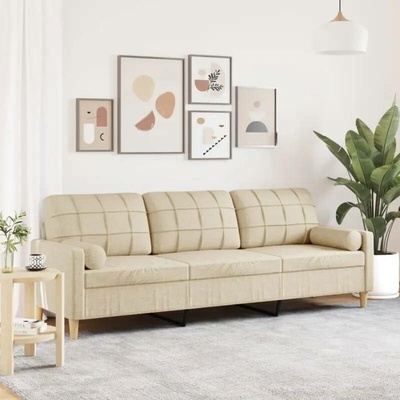 vidaXL 3místná pohovka s polštáři krémová 210 cm textil 11461.3278203