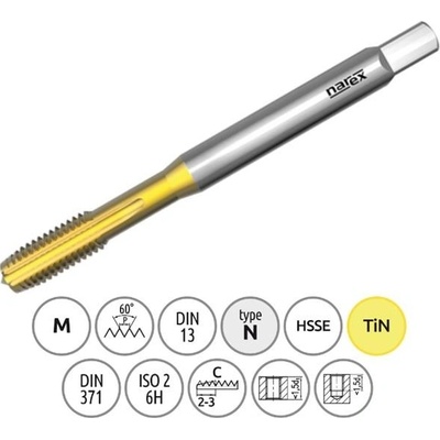 Narex Ždánice 041535020100000 - Závitník strojní M10 x 1,5 mm Typ 3042 kód 1010 TiN, lícování ISO2 (6H) DIN 371