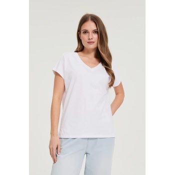 Moodo Памучна тениска с V-образно деколте бяла Moodo Moodo | Byal | ЖЕНИ | XS
