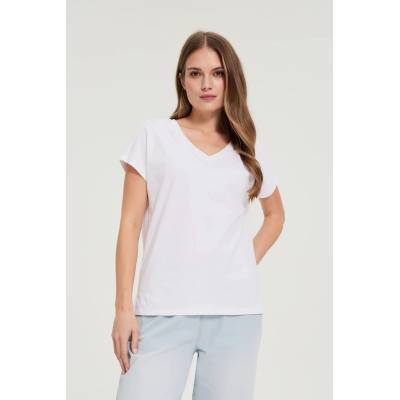 Moodo Памучна тениска с V-образно деколте бяла Moodo Moodo | Byal | ЖЕНИ | XS