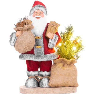MagicHome Vánoční dekorace Santa s pytlem a stromečkem LED 3xAAA 30 cm