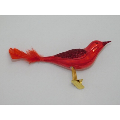 Ornex Sklenená vianočná ozdoba vtáčik červený 8 x 4 x 12 cm