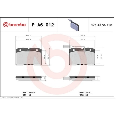 BREMBO Sada brzdových platničiek kotúčovej brzdy PA6012